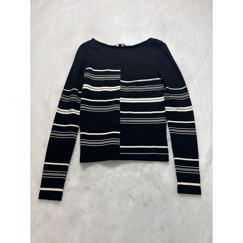 Steve Madden Womens Asymmetrical Striped Long Sleeve Knit Top Black White sz sm - Picture 9 of 10